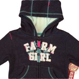 Farm Girl Brand Size 5/6 Navy Mint Lined Hooded & Zip Jacket